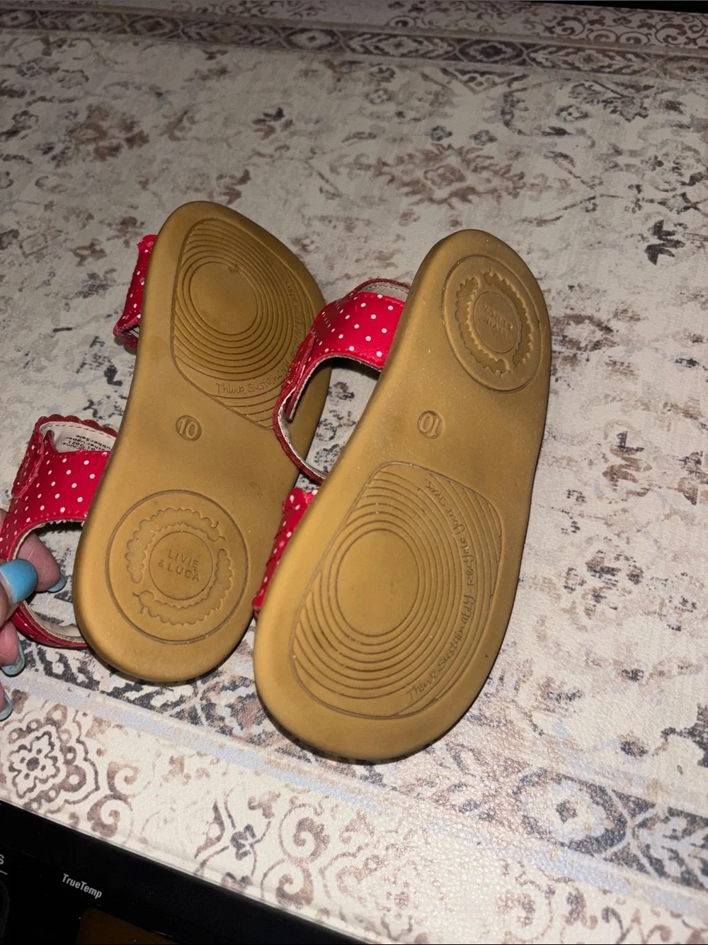 Livie & Luca Posey Red Polka Dot Sandals Shoes Ladybug Velcro Straps Sz 10